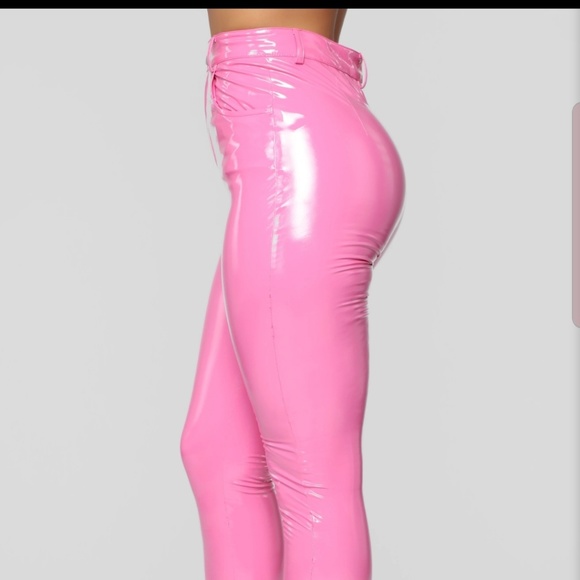 Fashion Nova High-Waisted Pink Vinyl Pants - Picture 4 of 11